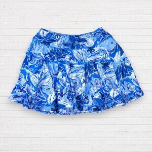 GOTTEX Blue White Floral Print Pleated Tennis Athletic Golf Skirt Skort S